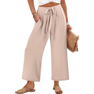 Caracilia Womens Wide Leg Palazzo Pants Cropped High Waisted 2026 Summer Casual Loose Lounge Flowy Travel Work Trousers M