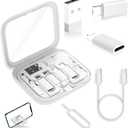 USB-C Travel Adapter Kit for iPhone, Pixel & Galaxy: USB-A to C, Micro-USB to C, Type-C to Lightning, Short USB-C Cable, OTG, Mirror Case (White)