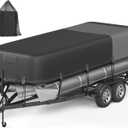 5-Ply 1600D+1200D Pontoon Boat Cover - Fully Waterproof & Ultra-Durable Tear-Resistant, with Large Storage Bag & Reinforced Windproof Straps (Fits 17'-20' Length, Up to 102" Beam Width) (Gray+Black)