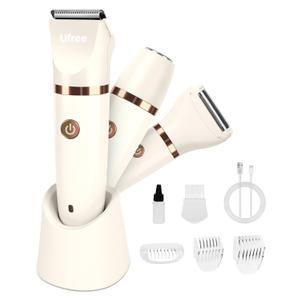 Ufree Bikini Trimmer Electric Razors for Women, Rechargeable Pubic Hair Trimmer Electric Shaver for Legs Body Hair, Bikini Shaver IPX7 Waterproof, White