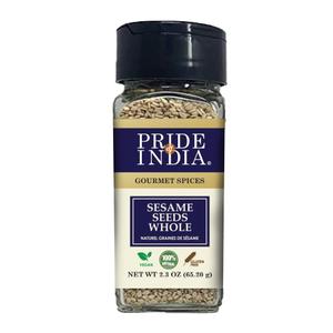 Pride of India | Sesame Seed Whole 2.3 oz (65.20 gm) Small Dual Sifter Bottle | Unhulled & Fresh | Keto-Friendly/Gluten-Free | Rich in Dietary Fiber | Ideal Seasoning for Salads/Sweets/Desserts – Easy to Use (EXP 12/31/26)