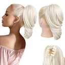 Ponytail Extension - 12" Claw Clip in Ponytail Hair Extensions Natural Soft Synthetic Natural Wave Pony Tail Hair Pieces for Women - Platinum Blonde