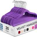 Zober Velvet Hangers - Heavy Duty Hangers for Coats, Pants & Dress Clothes - Non Slip Clothes Hanger Set - Space Saving Felt Hanger for Clothing (Purple, 30 Pack)