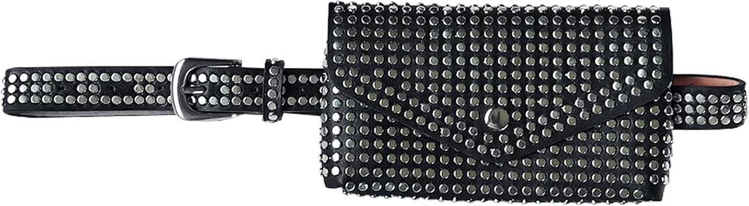 Women Mini Punk Rivet PU Leather Fanny Pack Waist Bag Envelope Flap Clutch Cell Phone Purse