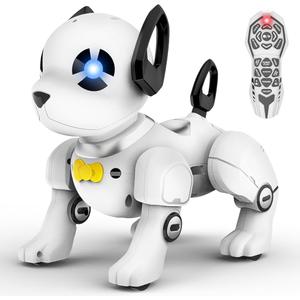 Remote Control Robot Dog Toy, RC Dog Programmable Smart Interactive Robotic Pets, RC Stunt Robot Toys Imitates Animals Music Dancing Handstand Pushup Follow Functions for Boys Girls Toy White Silver