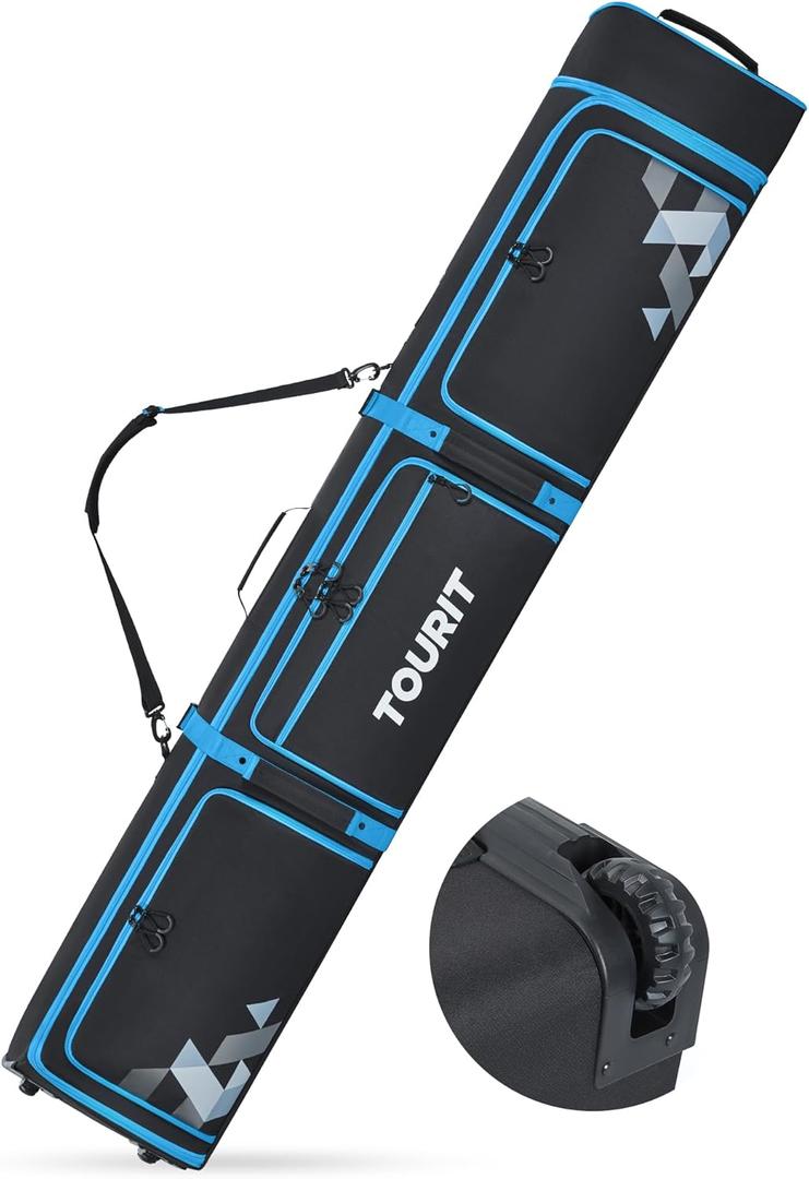 TOURIT Rolling Ski Bag and Ski Boot Bag Combo - Fully Padded Snowboard Bag with Wheels for Air Travel, Wheeled Ski Bag Holds 2 Pairs of Skis (195cm)