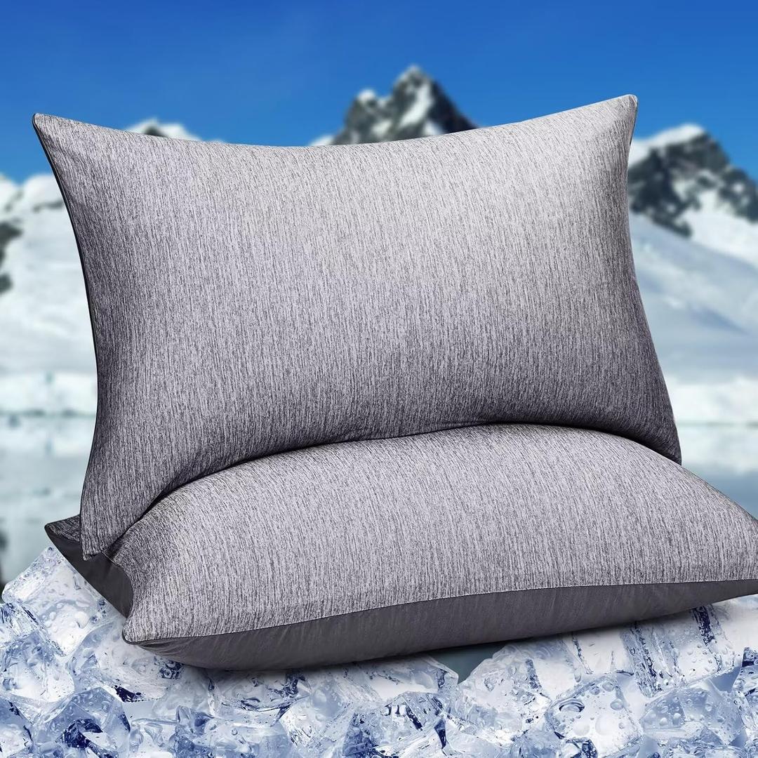 HOMFINE Cooling Pillowcases King Size - Double Side Q-Max 0.439 Cooling Fiber for Pillow Protector, Breathable Cold Pillow Cover for Hot Sleeper Night Sweat, Hidden Zipper, 2 Pack (20"x36", Black)