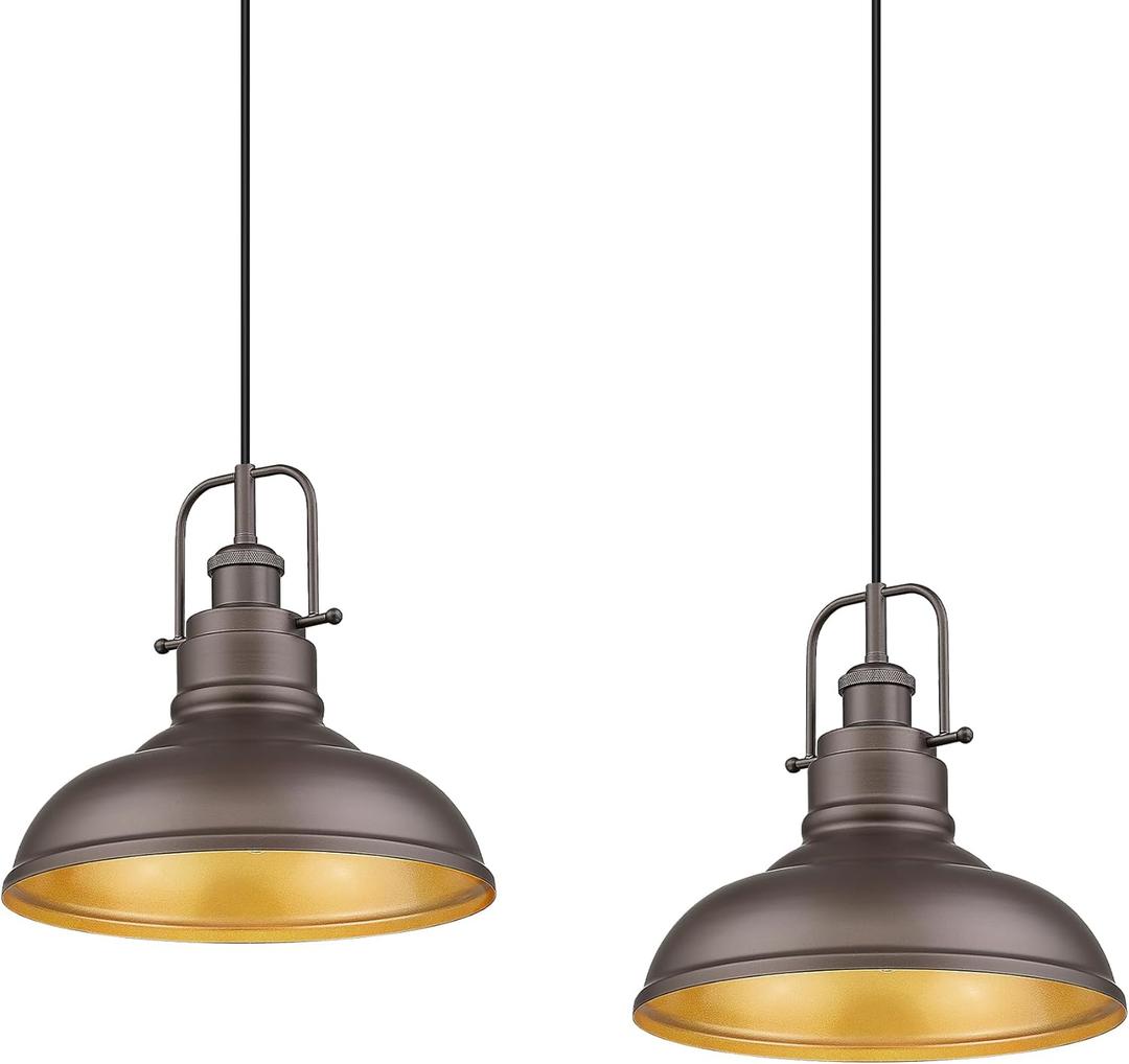 zeyu 2 Pack Farmhouse Pendant Light Fixtures, 11-inch Ceiling Hanging Light Fixtures for Kitchen Dining Room, Oil Rubbed Bronze Finish, 016-1-2PK ORB