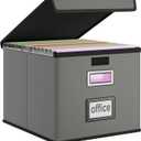 Huolewa Faux Leather File Organizer Box with Lid, Collapsible Hanging File Folder Box Organizer with Plastic Slides, Decorative Home/Office Filing System Boxes for File and Folders Storage ((Leather) Dark Gray)