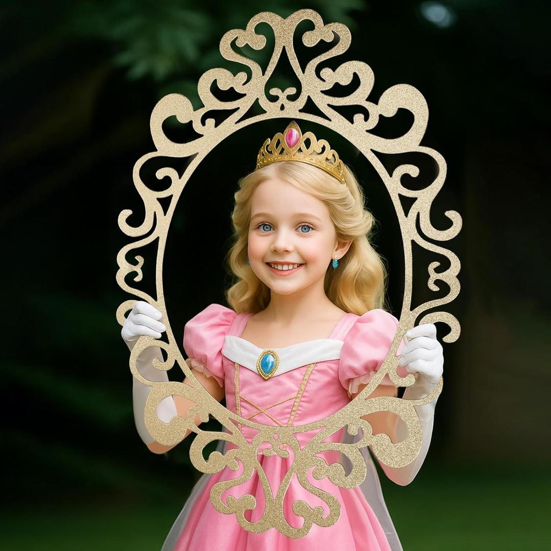 Princess Mirror Photo Booth Props 15 x 23 Inches Princess Party Decorations Mirror Photo Props for Fairytale Birthday Baby Shower Party Supplies Photography Backdrop
