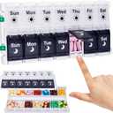 Shintop Pill Organizer 2 Times a Day, Easy Fill Weekly Pill Box Am Pm Push Button Pill Container 7 Day Medicine Organizer for Vitamins Supplements Black&White