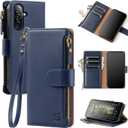 Compatible with Samsung Galaxy A17 5G / A26 5G Wallet Case with Card Holder,PU Leather Phone Case Flip Protective Cover Wrist Strap Zipper Credit Card Slots RFID Blocking Women Men,Blue