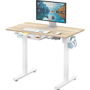 SHW 40-Inch Electric Height Adjustable Standing Desk with Drawer, Memory Preset and Cable Management Tray, Maple