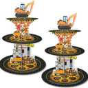 2 Pack Construction Cupcake Stand Birthday Party Supplies, Construction Cup Cake Tower Stand Truck 3 Tier Cardboard Cupcake Stand Display Dessert Holder for Boys Baby Shower Party Decorations Favors