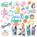 Baby Rattles 0-6 Months,Infant Sensory Teething Toys Set for 3-6 Months with Wrist Socks,Learning Developmental Toys,Perfect Baby Gift for 6-12 Months Newborn Boys Girls (Purple Rattle Set)