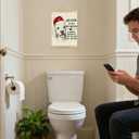 JOQUXI Funny Christmas Golden Retriever Bathroom Wall Art Decor, Christmas Bathroom Decor, Funny Santa Hat Golden Retriever Framed Artwork Poster Prints for Washroom Restroom, 12x16 Inch