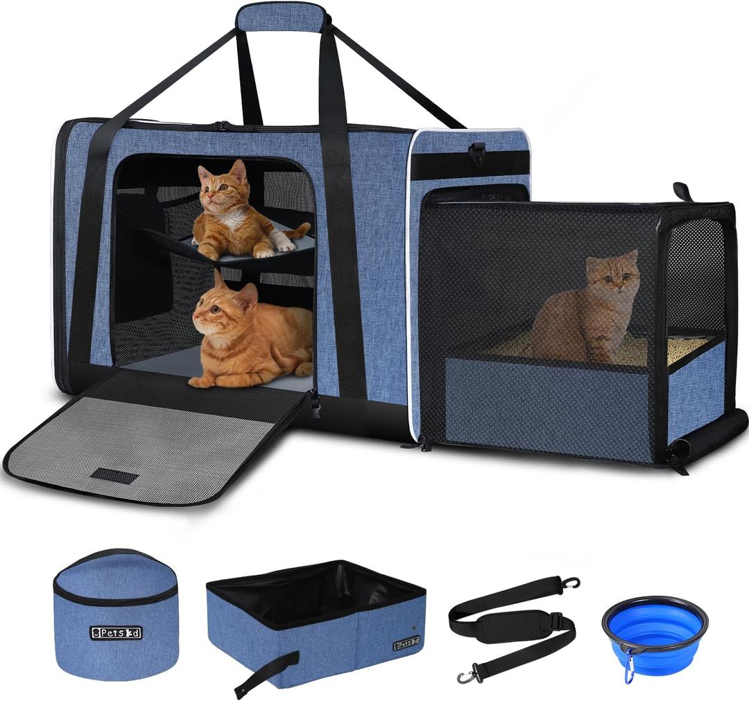 Petskd Extra Large Pet Carrier with Wheels for Large Cat or Medium Dog, 24" X 17" X 15" Soft-Sided Rolling Dog Cat Carrier for Indoor and Outdoor Uses, Support up to 40 Lbs, Blue