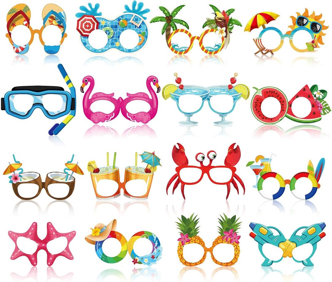 Vinsot 32 Pack Beach Pool Party Eyeglasses Decor Summer Luau Paper Glasses Bulk Hawaiian Sunglasses Frame Tropical Pool Props Photo Booth Props for Summer Beach Luau Party Favor Birthday Decor