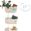 OrganiHaus White 3-Tier Wall Hanging Baskets for Organizing, Hanging Storage Basket, Over the Door Basket Organizer, Wall Mounted Basket for Nursery Organization, Hanging Baskets for Nursery Decor