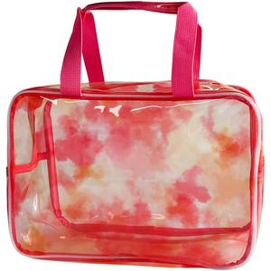 2 x TotePrint TPU Waterproof Red Handbag Iridescent Cosmetic Bag with Comfortable Hand, Clear Makeup Toiletry Carry Pouch Transparent Travel Essential Storage Bag for Vacation Bathroom (Red)