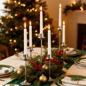 Joyyy Weighted Candlestick Holders Candle Stick Holder for Candlesticks, Vintage Metal Candelabra Candlestick Holders Candle Stand for Holiday Fireplace Party Dining Home Set of 6 (Silver)