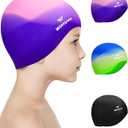 3 Pack Kids Swim Cap for Boys Girls, Unisex Silicone Swimming Caps for 3-15 Toddler Children Teen, Waterproof Bathing Caps for Short/Long Hair to Keep Hair Dry