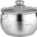 Daniks Classic 4 Quart Stainless Steel Stock Pot with Glass Lid, Tri-Ply Bottom for Even Heating, Induction Compatible, Dishwasher Safe