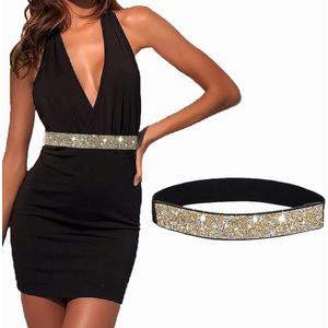 Bounzhi Women Belt Rhinestone Stretch Dresses Belts Elastic Vintage Waist Belt for Women