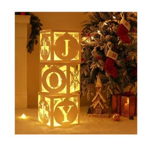 Light Up Christmas Decorations Indoor - 3pcs White Hollow-Out Paper Joy Boxes with Warm Light String, Holiday Fireplace Christmas Decorations for Home