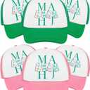 Shyyween 6 Pcs Mahjong Gifts Mah Jong Trucker Hats Adjustable Baseball Cap Gift for Women Men Mahjong Lovers Friends Birthday Green and Pink