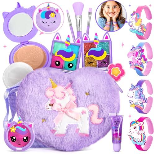 ULOVEME Kids Real Makeup Kit for Little Girls - Real, Non Toxic, Washable Make Up Toy - Umicorn Toys Gift for 3 4 5 6 7 8 9 10 12 Years Old Girls Birthday (Heart Shaped Purple Purse)