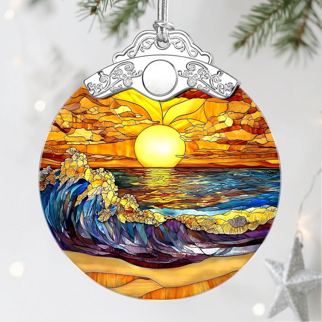 Stained Glass Ornament, Christmas Ornaments, Christmas Decorations for Tree, Holiday Ornament, Gifts for Nature Lovers, Holiday Party Gifts, Gift Ideas & Xmas Gift - Waves on The Beach