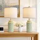 20.5" Small Bedside Lamps Set of 2 with 5FT Cord, Green Ceramic Modern Farmhouse Table Lamps for Nightstand, Living Room, Bedroom, 3D Honeycomb Stylish End Table Lamps(Bulb Not Included)
