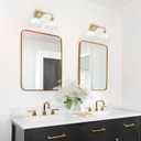 2 Light Gold Brass Bathroom Light Fixture,Brush Gold Vanity Lighting Over Mirror,Cute Milk White Glass Flower Lampshade,E26 Socket(Bulbs Not Included)