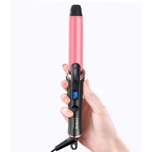 1 Inch Travel Curling Iron, Temp Control Mini Hair Curler with Dual Voltage, 5 Adjustable Temperatures, Strong Clip, Auto Shut-off, Swivel Cord, Pink