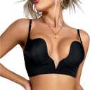 ZUKULIFE Women's Deep V Plunge Push Up Bra with Clear Straps Backless Convertible Low Cut Underwire Bra (34B, Black)
