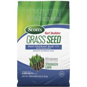 Scotts Turf Builder Grass Seed Heat-Tolerant Blue Mix for Tall Fescue Lawns with Fertilizer and Soil Improver, 16 lbs.