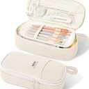 SUNEE Cute Pencil Case, Aesthetic Pen Pouch, Colored Large Pencil Bag with Zipper, Kawaii Stationery Storage and Organizer, School Supplies for Teen and Adult Girls, Beige