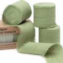 Keypan Sage Green Ribbon 1-1/2 Inch x 15 Yards Crinkle Fabric Cotton Ribbons for Gift Wrapping Wedding Invites Baby Shower DIY Crafts Home Decor