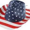 Western Cowboy Cowgirl Sun Hat Printed Outback Straw Hat with Shapeable Wide Brim and Belt Buckle