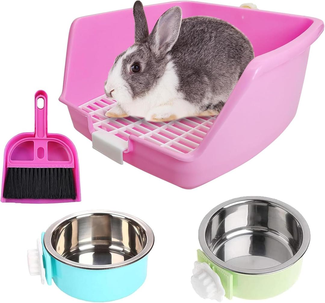 PINVNBY Rabbit Litter Box for Cage Bunny Corner Bedding Box Small Animal Litter Pan Hanging Pet Bowls Cage Potty Trainer Pet Toilet for Rabbit Bunny Guinea Pigs (11.02 x 11.02 x 6.3 inches)
