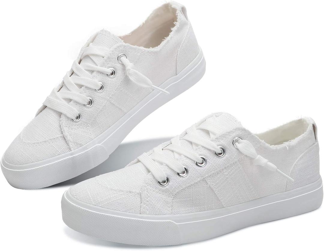 Obtaom Women's Play Fashion Sneaker White Color Washed and Leopard Canvas Slip on Shoes, Size: 5