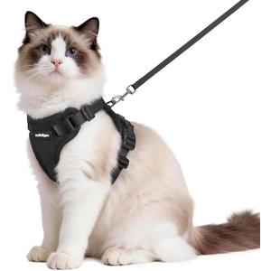 rabbitgoo Cat Harness and Leash for Walking, Escape Proof Soft Adjustable Vest Harnesses for Cats, Easy Control Breathable Reflective Strips Jacket, Black, Medium