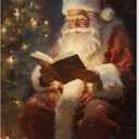 Vintage Christmas Canvas Wall Art - Santa Claus Reading Book Prints Pictures for Wall Decor - Christmas Posters Xmas Wall Decorations 12x16in Unframed for Home Office (16L" x 12W")