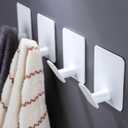 DELITON Adhesive Towel Hooks/Bathroom Wall Hooks - White Heavy Duty Self Adhesive Hooks Stick on Hanging Robes Coats Clothes for Bedroom Kitchen Door, Stainless Steel 4 Pack