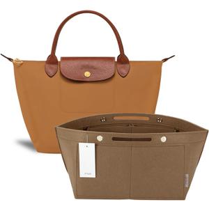 ZTUJO Purse Organizer Insert for le pliage, Compatible with Longchamp Le Pliage Top Handle S/M,Shoulder Bag S/L (Lighting Coffee, Small For Handle S)