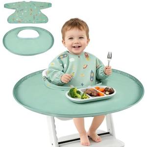 RICHER HOUSE Food Catcher for for Stokke Tripp Trapp High Chair, Coverall Baby Feeding Bib, Long Sleeves Eating Bib for Highchair and Table, Detachable, Waterproof, Baby Feeding Accessories, Green