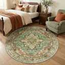 RELEANY Area Rugs 5ft Washable Non-Slip, Floral Vintage Distress Print Pattern Medallion Carpet for Living Room Bedroom Dining Room, Brick Red Rust Neutral Brown Burnt Orange