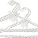 5 Pack Pearl Beaded Clothes Hangers Clothing Hanger with Ribbon Bowknot Elegant Bridesmaid Hangers Closet Coat Storage Organizer for Women Bride Wedding (White)