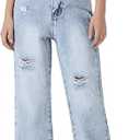 PATPAT Girls Wide Leg Jeans Size 4-14 Years Elastic Waist Ultra Stretch Baggy Jeans with Pockets (Light Blue Ripped, 6-7 Years)